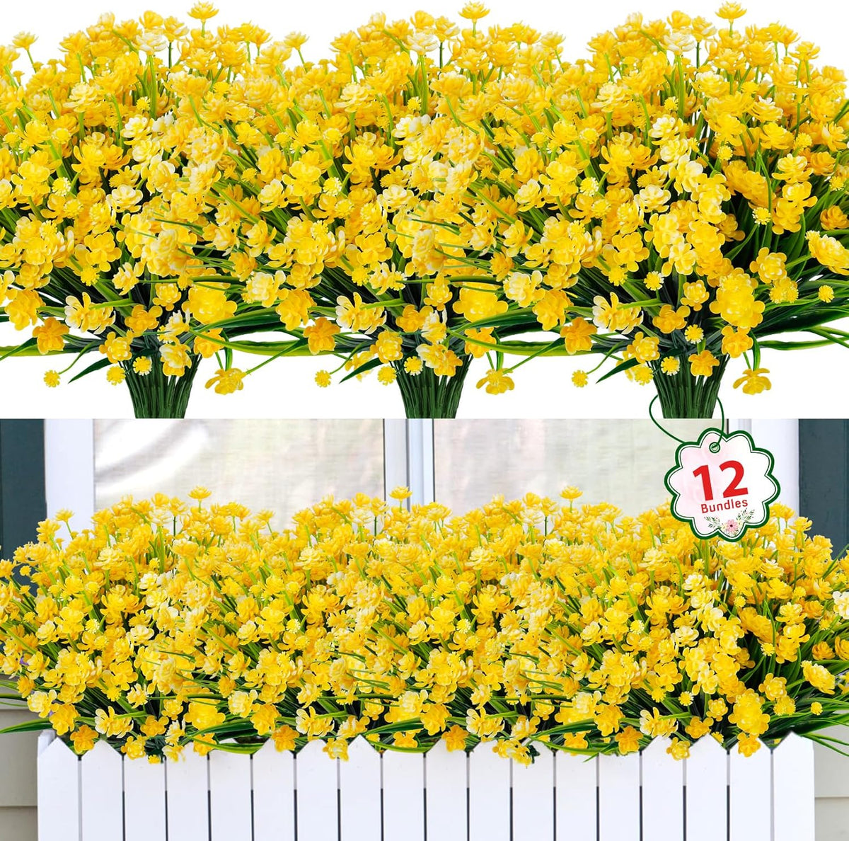 Ouddy Decor 12 Bundles Artificial Flowers for Outdoors UV Resistant Fake Plastic Plants Faux Boston Fern Greenery Stems for Spring Summer Indoor Garden Patio Window Box Kitchen Home Decor, Mixedcolor