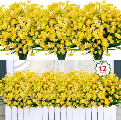 Ouddy Decor 12 Bundles Artificial Flowers for Outdoors UV Resistant Fake Plastic Plants Faux Boston Fern Greenery Stems for Spring Summer Indoor Garden Patio Window Box Kitchen Home Decor, Mixedcolor