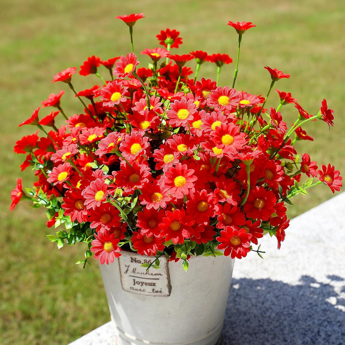 Artificial Plants & Flowers Outdoor 16 Bundles Fade Resistant Wildflowers Fake Daisy Outside Colorful Flowers Spring Summer Decorations for Planter Front Porch Decor(16 Bundles 3 Colors)