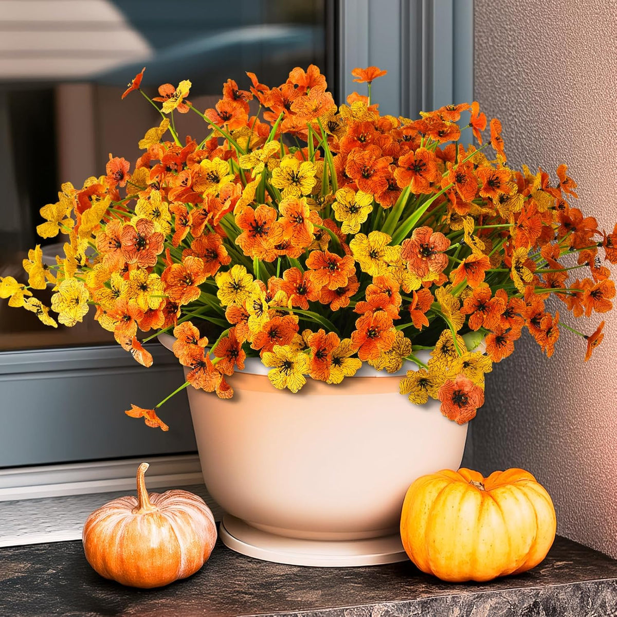 INQCMY Artificial Flowers for Outdoors Faux Plants Outdoor Fake Flowers Spring Decoration, 12 Bundles Faux Silk Colorful Daisy Realistic UV Resistant for Outside Home Planter Window Porch Patio Yard