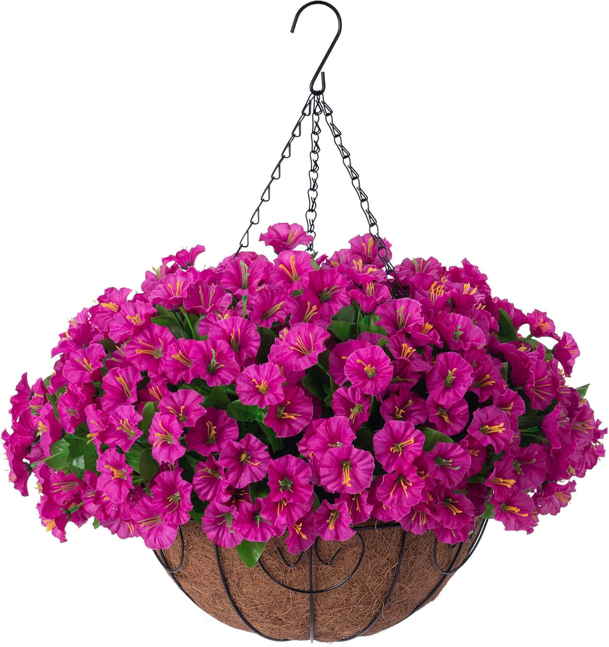 Homsunny Artificial Fake Hanging Flowers with Basket for Outdoors, Faux Silk Petunias Flower Spring Summer Decor UV Resistant Look Real Outside Patio Front Porch Decorations