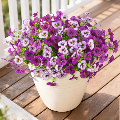 INQCMY Artificial Fake Pansy Flowers for Outdoor, 12 Pcs Faux Silk Pansies Flower for Spring Summer Decoration, UV Resistant Fake Plants for Outside Planter Porch Yard Patio Home Decor(Double Purple)