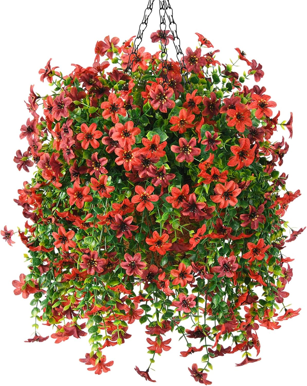 Artificial Hanging Flower Basket with UV Resistant Silk Daisies for Outdoor Decor