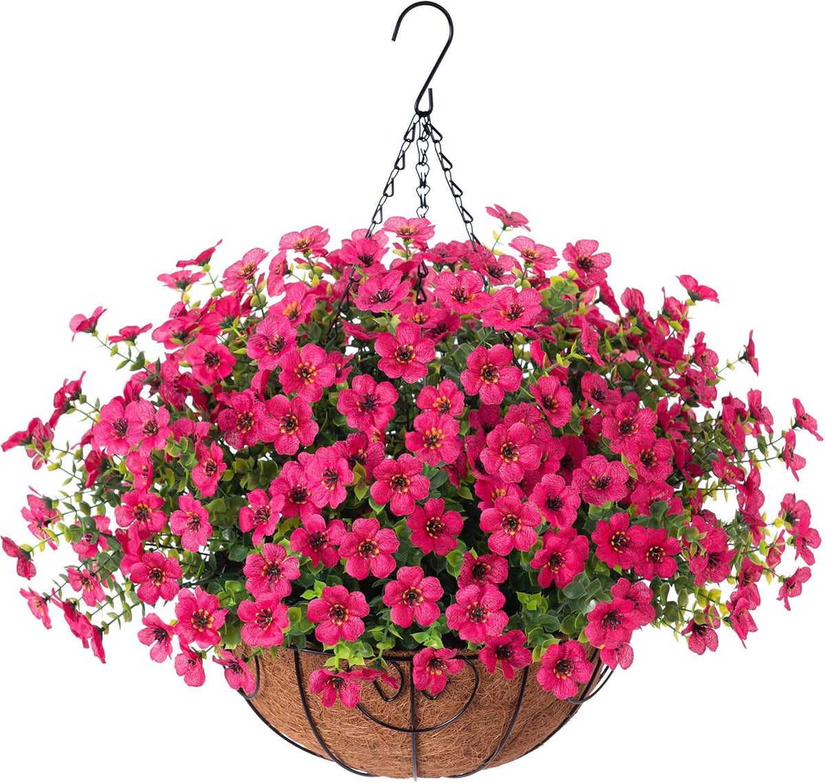HyeFlora Artificial Fake Hanging Plants Flowers with Basket Outdoor Spring Decor, Faux Silk Pink Daisy in Pot Planter Realistic UV Resistant for Porch Home Indoor Patio Balcony Garden Yard