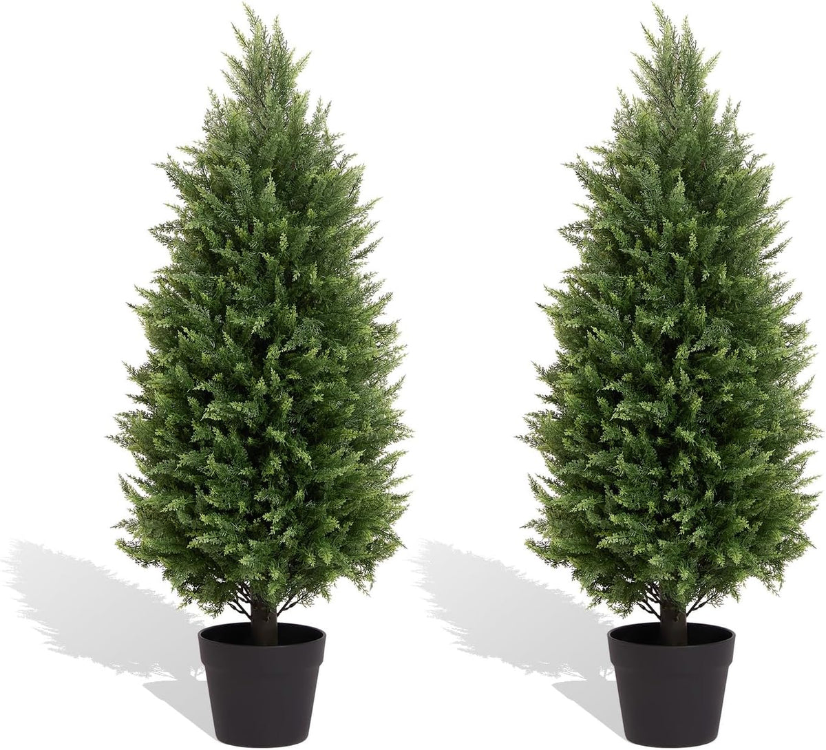 27“ Realistic Artificial Boxwood Topiary Trees Set of 2, Faux Boxwood Plants Outdoor UV-Resistant, No Maintenance Curb Appeal Fake Evergreen Bushes & Shrubs for Front Porch Outside Planter Decor