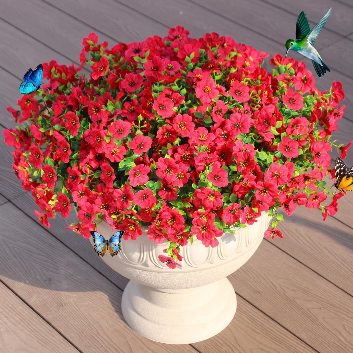 Faux Artificial Plants Flowers for Outdoor Planters Spring Summer Decor 16 Bundles Fake Eucalyptus Silk Daisy UV Resistant Realistic Used for Outside, Home, Front Porch, Patio, Yard Decorations