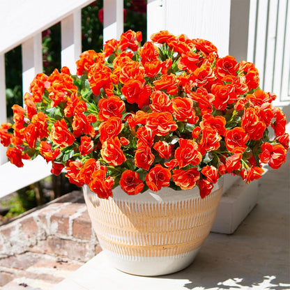HyeFlora Artificial Fake Flowers Plants for Spring Outdoor Outside Decor, Faux Silk Yellow Camellia UV Resistant Realistic for Planter Front Door Porch Patio Balcony Decoration, 3 Large Bundles