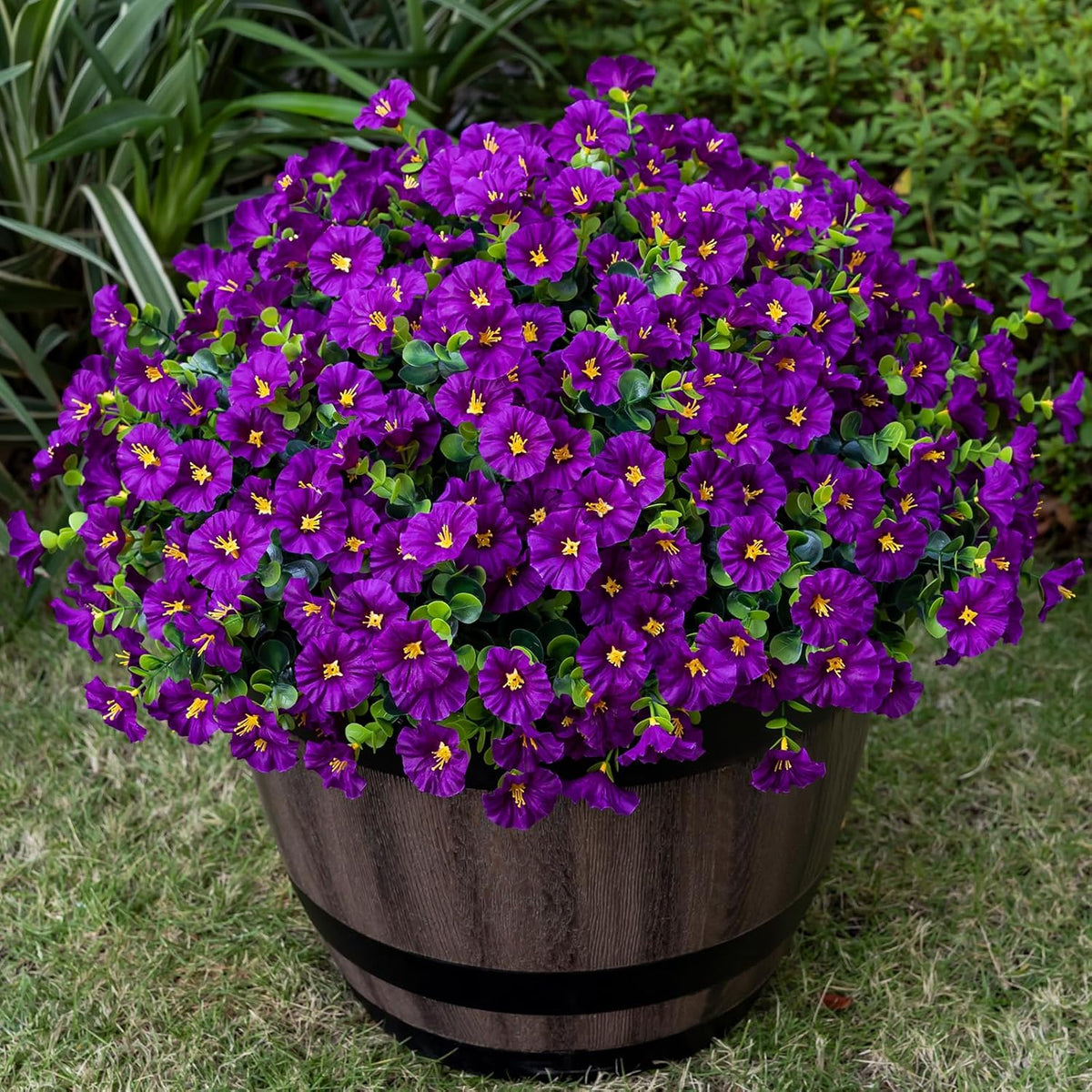 Artificial Faux Flowers for Outdoor 16 Bundles Boxwood Fake Morning Glory for Planter, UV Resistant Fake Flowers for Home Porch Patio Outside（8 Color）