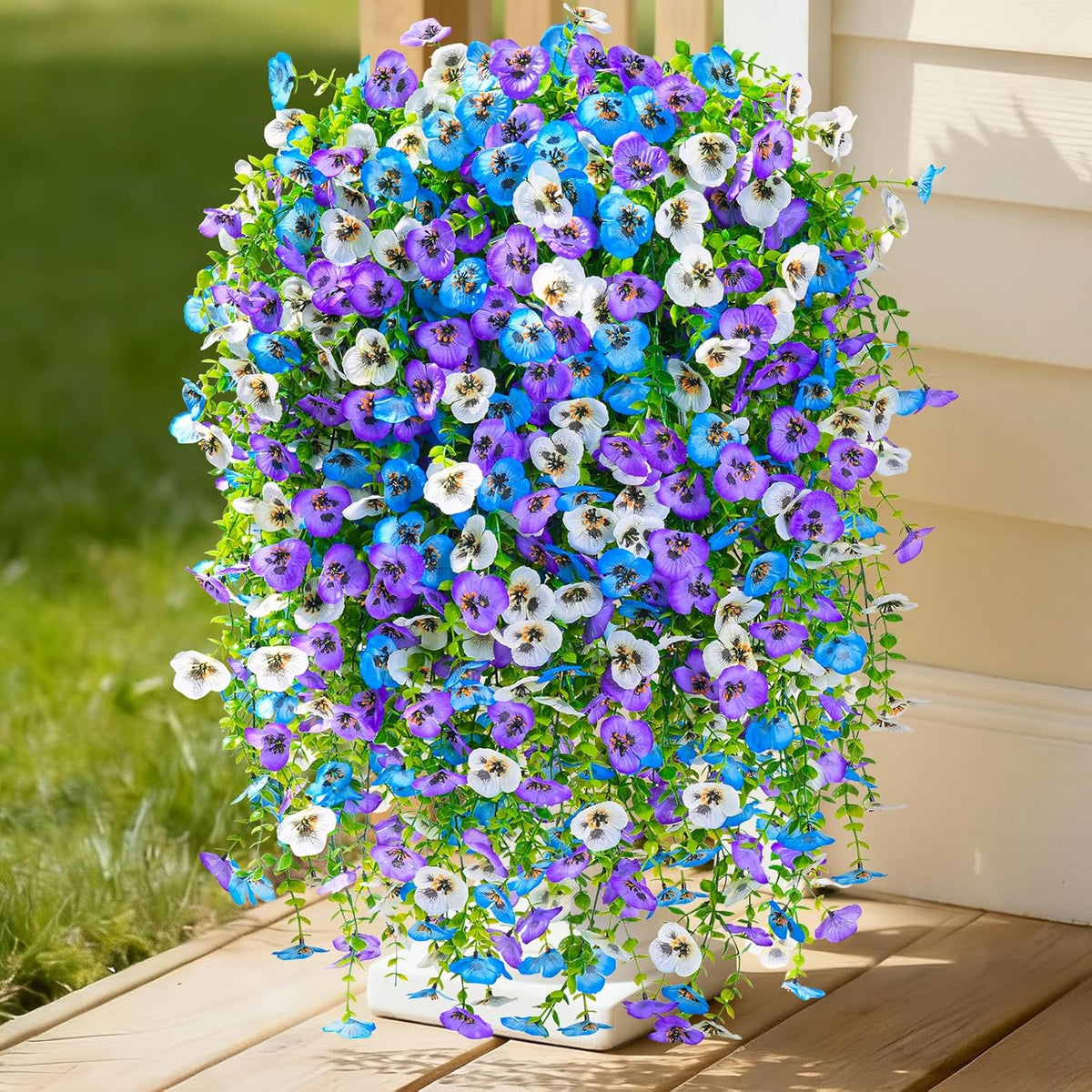 Serwalin Artificial Fake Hanging Flowers for Outdoors Planters, 6 Pcs UV Resistant Faux Pansy Spring Flowers for Outside Porch Patio Garden Window Box (Mixed Colors)