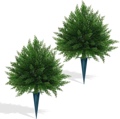 2Pcs Artificial Boxwood Topiary Ball Tree, UV Resistant Artificial Outdoor Shrubs with Spike, Decorative Evergreen Fake Topiary Bushes Plant for Front Porch Garden