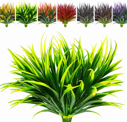 8 Bundles Artificial Plants Bushes Outdoor UV Resistant Fake Flowers Grass Bulk Faux Plastic Greenery for Fall Winter Summer Outside Window Box Planter Front Porch Yard Floral Arrangements