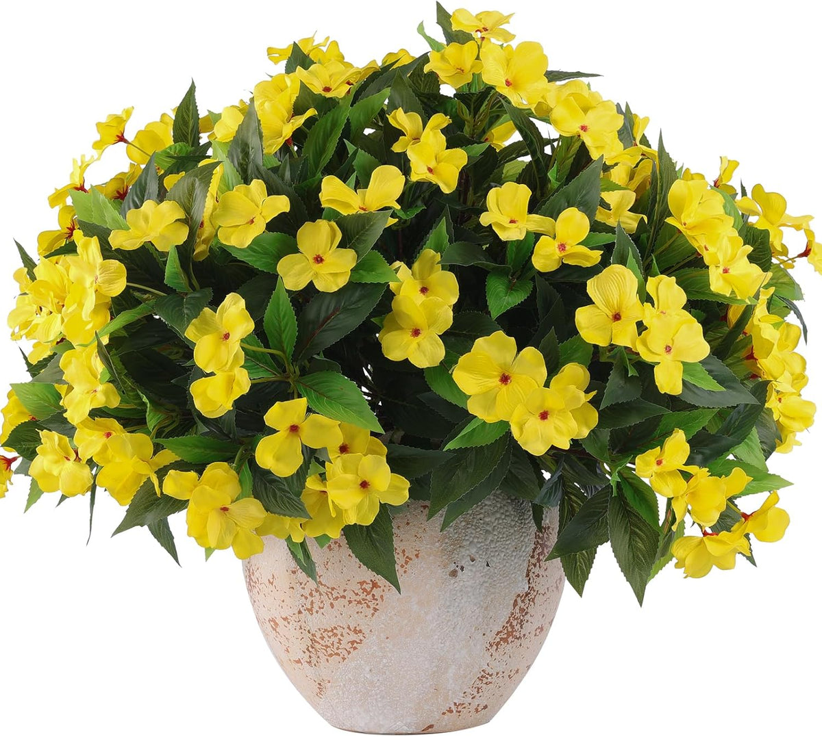 Daynight 4 Pcs Artificial Impatiens Flowers for Outdoor Flowers UV Resistant Faux Red Flowers Impatiens Bushes Silk Artificial Flowers Bouquet for Patio Garden Porch Decor (4, Red)