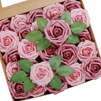 50 Pcs Artificial Flower，Real Touch Foam Roses w/Stem DIY for Wedding Bouquet Centerpieces Party Shower Home Decor-Green boxpack