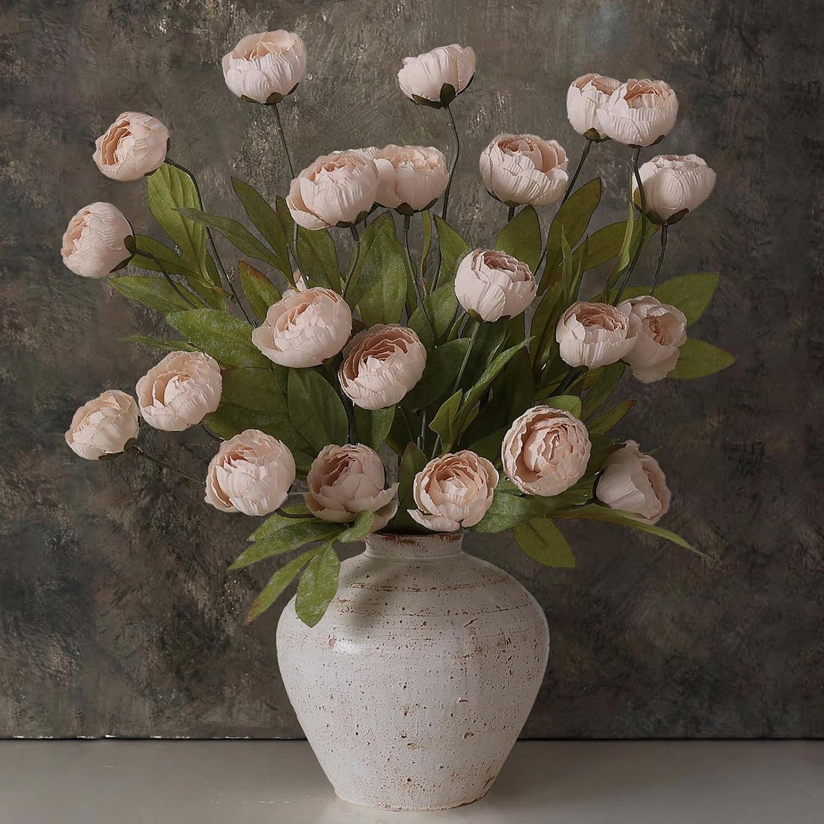 VIERENA 6 Pcs Faux Silk Peony Artificial Flowers for Vase -27", Bulk Fake Peonies Branches with Stems for DIY Bouquet Centerpieces Wedding Fillers Arrangements Shower Decorations (Cream)