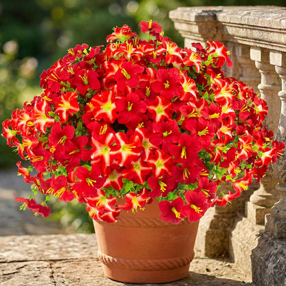 16 Pcs Faux Petunias Artificial Flowers For Outdoors, UV Resistant Fake Petunias Plants Realistic Silk Flowers for Porch Front Door Garden Window Outside Decor (16, White, Yellow, Purple, RedViolet)