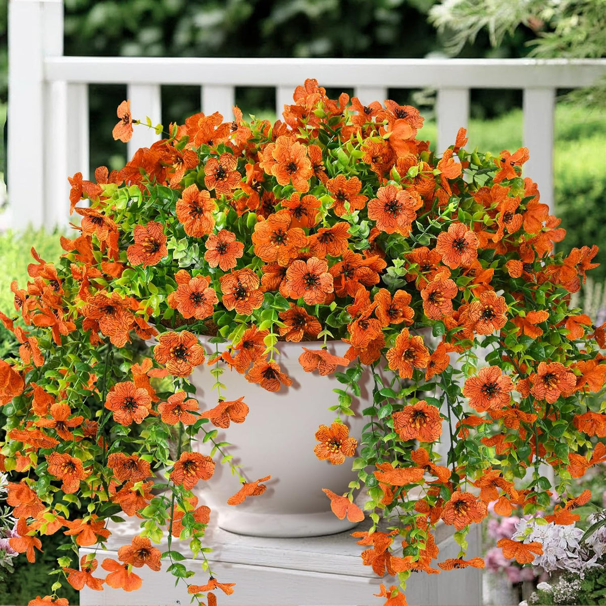 Artificial Hanging Flowers Plants for Outdoor Fall Decoration, 2PCS Faux Silk Daisy UV Resistant Look Real for Outside Home Indoor Planter Porch Window Yard Mums Autumn Decor(Orange Brown)