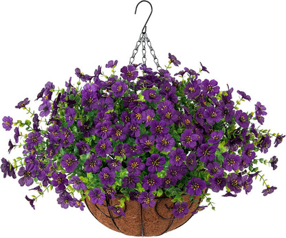 HyeFlora Artificial Fake Hanging Plants Flowers with Basket Outdoor Spring Decor, Faux Silk Pink Daisy in Pot Planter Realistic UV Resistant for Porch Home Indoor Patio Balcony Garden Yard