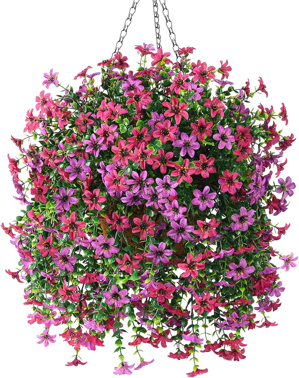 Artificial Hanging Flower Basket with UV Resistant Silk Daisies for Outdoor Decor