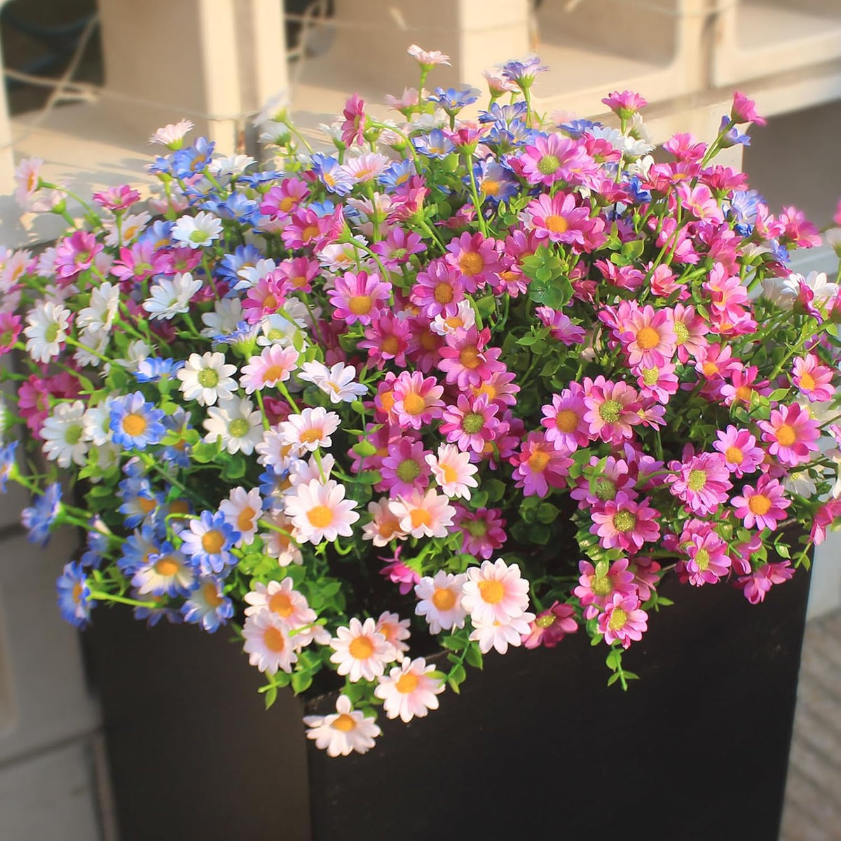 Artificial Plants & Flowers Outdoor 16 Bundles Fade Resistant Wildflowers Fake Daisy Outside Colorful Flowers Spring Summer Decorations for Planter Front Porch Decor(16 Bundles 3 Colors)