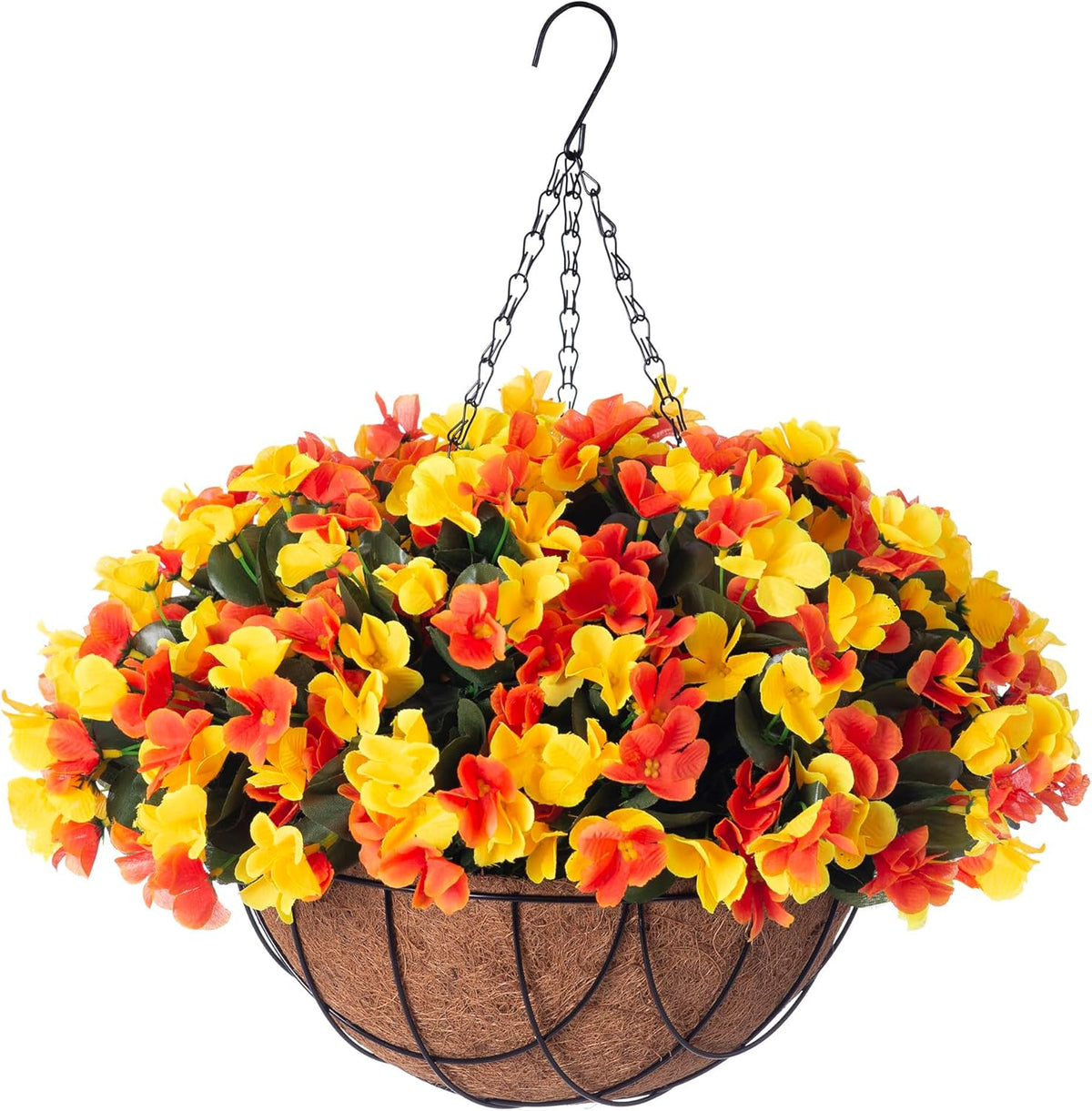 Artificial Hanging Flowers with Basket Outdoors, Fake Hydrangea UV Resistant Arrangements in Pot Planter Spring Summer Decor for Indoor Porch Garden Yard(Double Lotus)