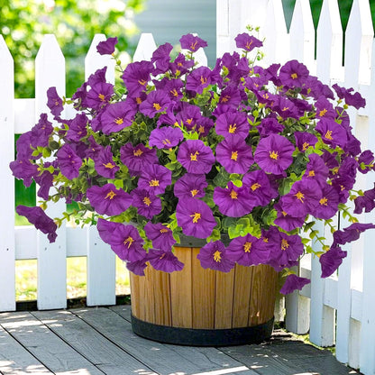 Artificial Flowers for Outdoors Fake Plants Spring Summer Decor, 12 Bundles Realistic Fake Silk Flowers Colorful Morning Glory UV Resistant Faux Flowers for Porch Outside Planter Porch Patio Yard