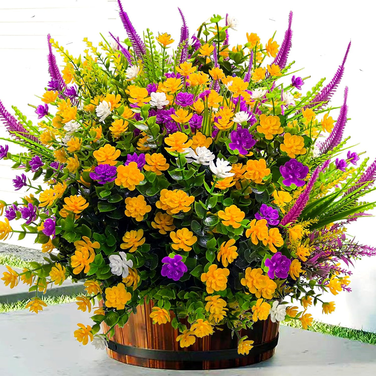 Artificial Fake Flowers for Outdoors, 16 Bundles Artificial Plants Outdoor Faux Plants UV Resistant, Realistic Faux Silk Flower 6 Colors Spring Summer Decor for Porch Outside Planter Window Box