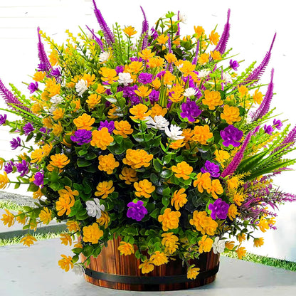 Artificial Fake Flowers for Outdoors, 16 Bundles Artificial Plants Outdoor Faux Plants UV Resistant, Realistic Faux Silk Flower 6 Colors Spring Summer Decor for Porch Outside Planter Window Box