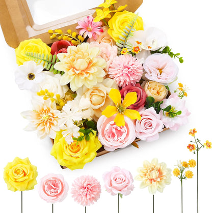 Jspupifip Pink, Hot Pink Artificial Flowers Combo Box Fake Silk Roses with Stems Hydrangea Peony Arrangement for Bridal Shower Boho DIY Wedding Cake White Flowers Table Decorations