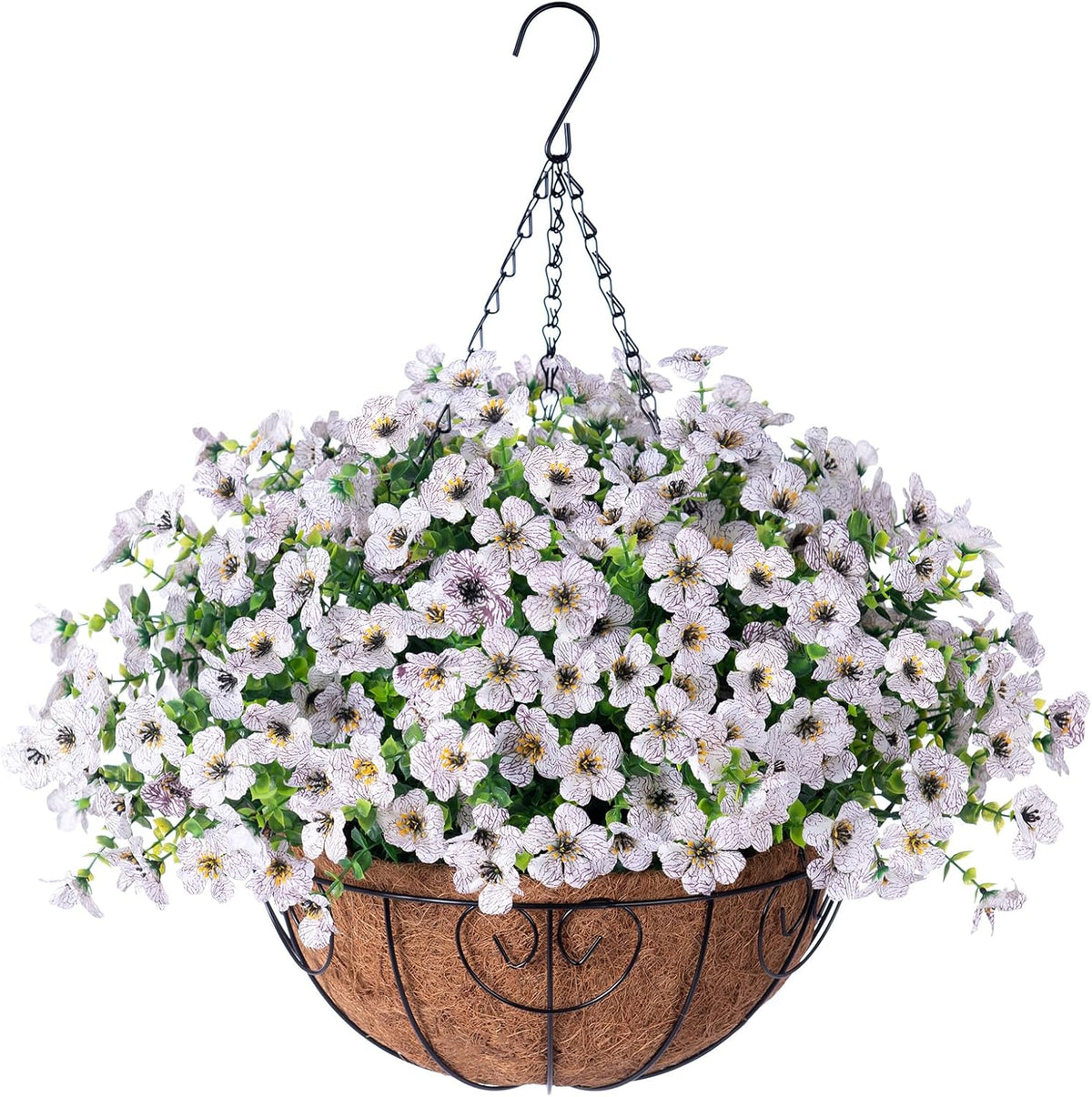 HyeFlora Artificial Fake Hanging Plants Flowers with Basket Outdoor Spring Decor, Faux Silk Pink Daisy in Pot Planter Realistic UV Resistant for Porch Home Indoor Patio Balcony Garden Yard