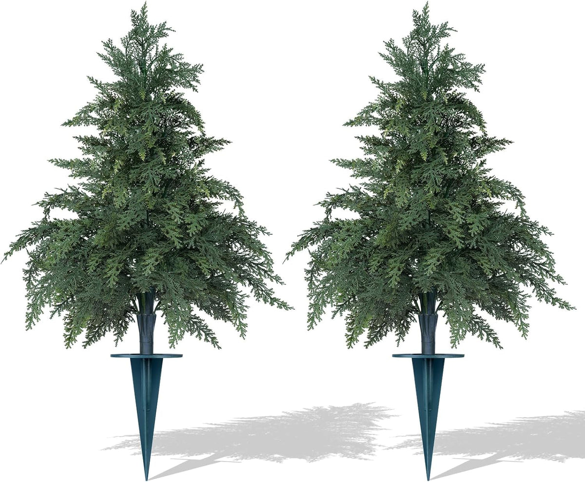 Artificial Boxwood Topiary Ball with Lavender, Set of 2 Artificial Shrub Bushes with Ground Spike, UV Resistant Fake Evergreen Plant Tree for Porch Outdoor Planters Indoor Valentine's Day