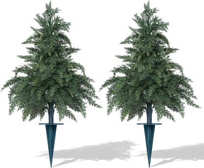 Artificial Boxwood Topiary Ball with Lavender, Set of 2 Artificial Shrub Bushes with Ground Spike, UV Resistant Fake Evergreen Plant Tree for Porch Outdoor Planters Indoor Valentine's Day