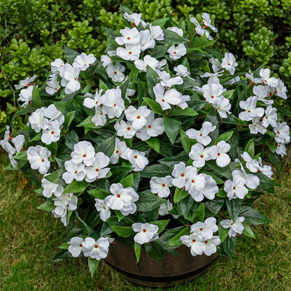 Artificial Fake Flowers for Outdoor Décor 6 Bundles UV Resistant Fake Plants for Planter Faux Impatiens for Home Porch/Garden Stunning（Rose Red）