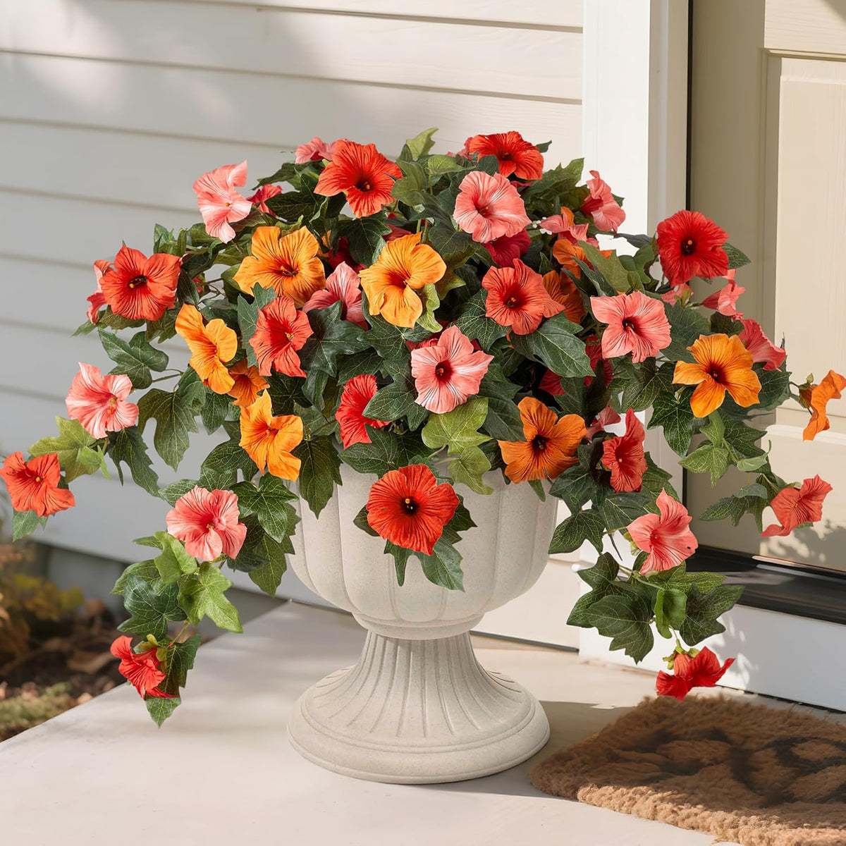 Artificial Petunia Flowers with Hanging Basket for Outdoors, 3 Pcs Fake Hanging Flowers UV Resistant Faux Silk Plants in Basket for Garden Porch Yard Patio Realistic Home Spring Decor(Purple Fuchsia)