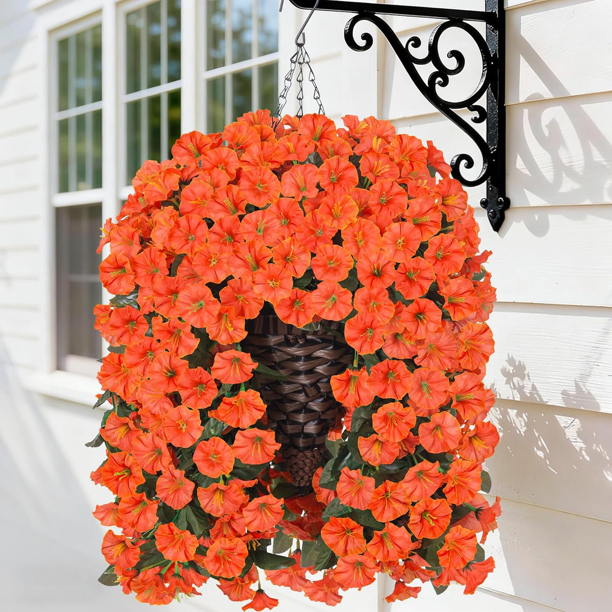 HyeFlora Artificial Fake Hanging Outdoor Flowers Plants Basket, Faux Silk Yellow Daisy Flowers UV Resistant Realistic Hanging Planter Orchid Vines for Outside Porch Patio Home Garden Yard Decoration