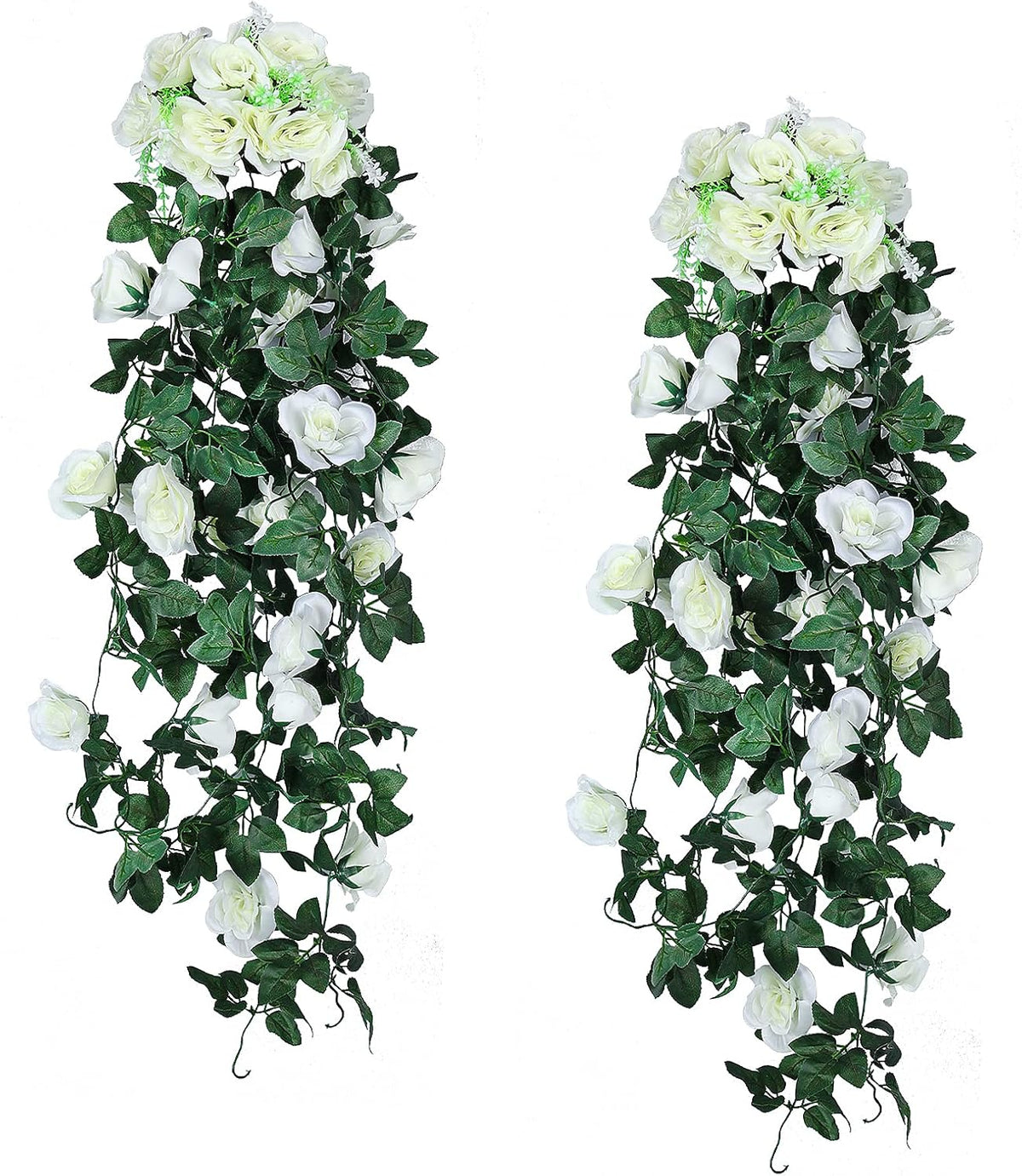 RECUTMS Artificial Hanging Rose Flower Plants Outdoor with 30 LED Fairy String Lights Fake Flowers for House Garden Patio Front Porch Indoor Decor (Purple)