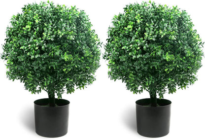 Sunnyglade 21.6” Tall Artificial Lavender Topiary Ball Tree Set of 2 Pack Potted Bushes UV Resistant Potted Plants for Indoor Outdoor Home Garden(Purple)