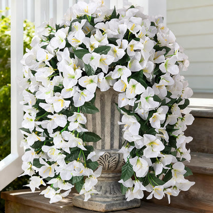 2 Pcs Artificial Faux Bougainvillea Flowers Plants for Outdoor Outside Summer Decoration, Fake Silk UV Resistant Long Trailing Vines for Front Door Porch Planter Balcony (Purple Rose Red)