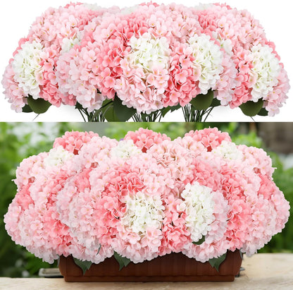 Blue Red and White 6 Bundles Hydrangea Artificial Flowers Bulk 30 Heads 20" Faux Fake Hydrangea for Spring Easter Decor Porch Indoor Outdoor Home Garden Wedding Table Centerpieces