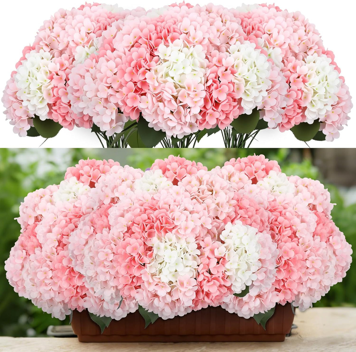 Blue Red and White 6 Bundles Hydrangea Artificial Flowers Bulk 30 Heads 20" Faux Fake Hydrangea for Spring Easter Decor Porch Indoor Outdoor Home Garden Wedding Table Centerpieces