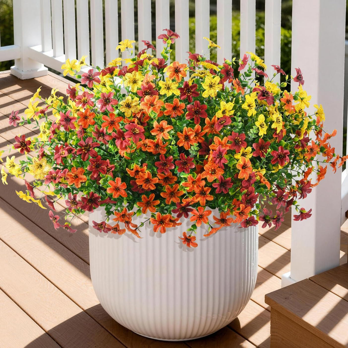 12 Bundles UV Resistant Artificial Flowers - Realistic Faux Silk Daisy with Eucalyptus Stems