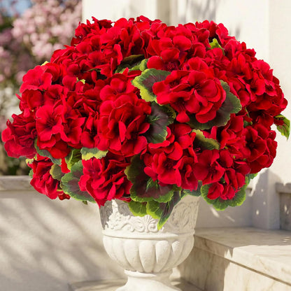 lovemoon 8 Pcs Artificial Geranium Plant Realistic Silk Flowers for Outside UV Resistant Faux Geranium Flowers for Indoor Outdoor Home Garden Office Decoration (8, Red)