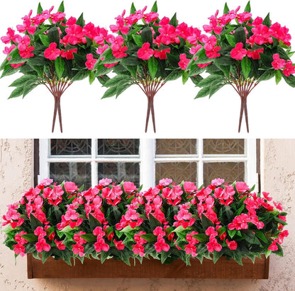 10 Bundles Artificial Impatiens Bouquet Flowers for Outdoors Silk Faux Flowers Indoor Fake Plastic Plants Patio Lawn Garden Wedding Fall Thanksgiving Decor (Multi Color)
