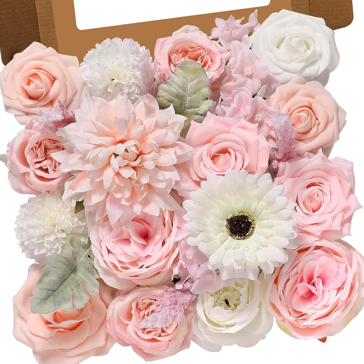Alecono Artificial Flowers, Pink Fake Flowers Combo Box with Stems for DIY Wedding Bridal Bouquets, Cake Party Table Centerpieces Home Decor