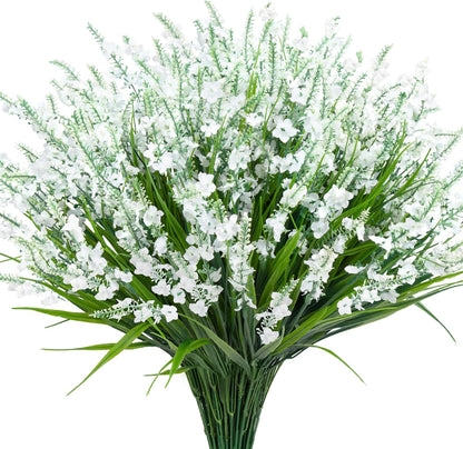 20 Bundles Artificial Lavender Flowers for Outdoors Fake Silk Flowers Faux Plants UV Resistant for Indoor and Outdoor Spring Porch Garden Window Table Box Office Home Decorations, Deep Purple