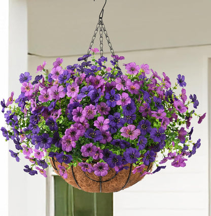 Artificial Faux Hanging Flowers Plants with Basket for Outdoor Spring Decoration, Fake Silk Daisy Outside Indoor UV Resistant Look Real Yard Patio Front Porch Garden Balcony Home Decor(Mix2)