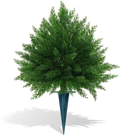 2Pcs Artificial Boxwood Topiary Ball Tree, UV Resistant Artificial Outdoor Shrubs with Spike, Decorative Evergreen Fake Topiary Bushes Plant for Front Porch Garden