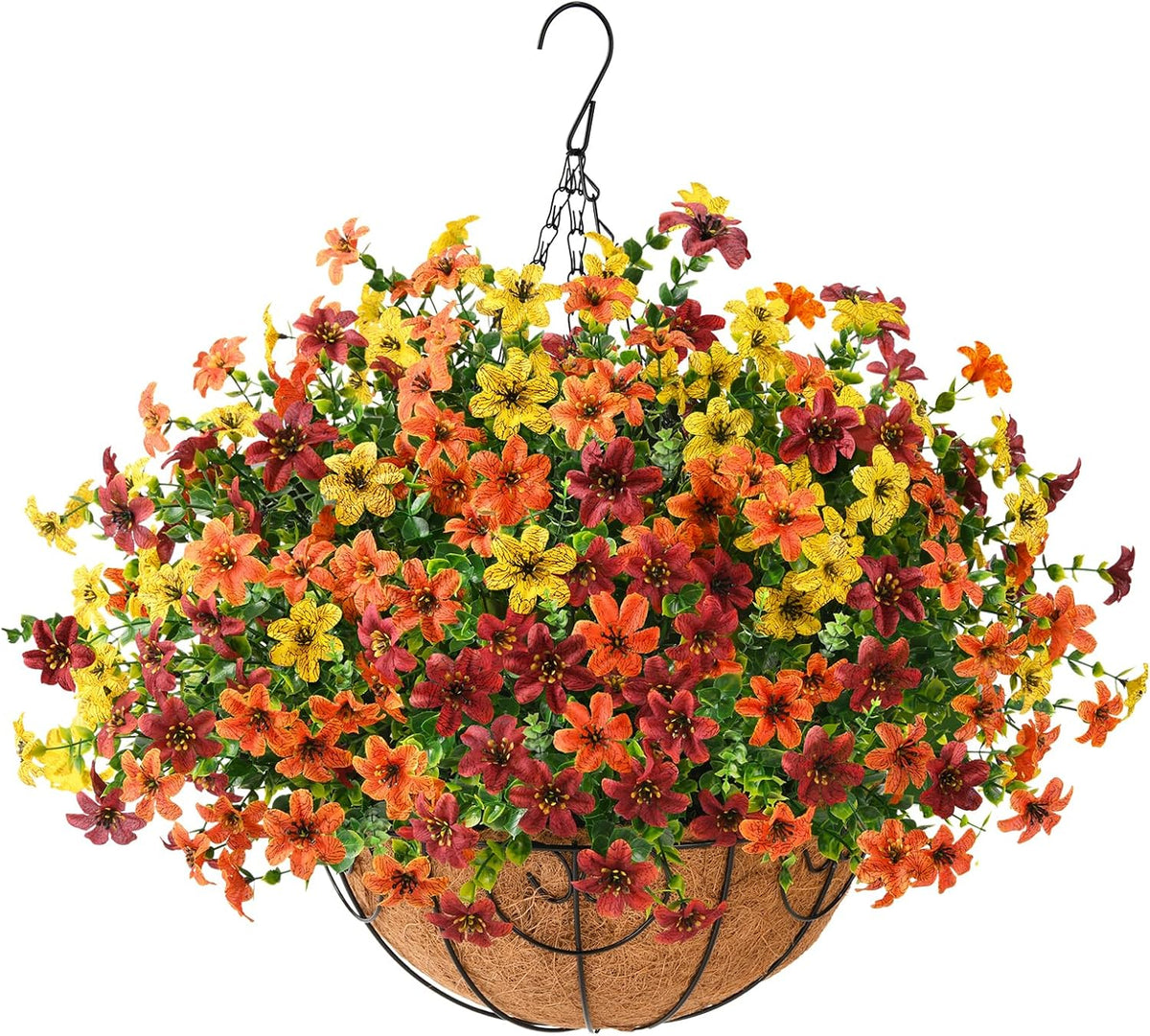 Artificial Flowers Hanging Basket for Outdoor Decoration, 12 Bundles UV Resistant Faux Silk Plants
