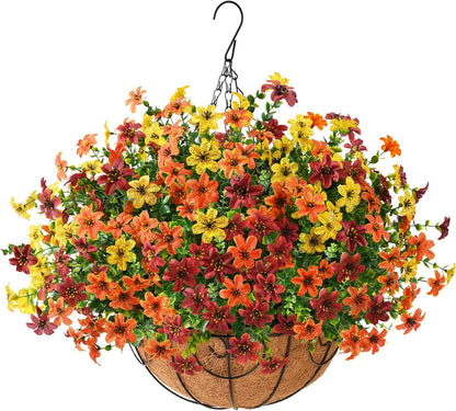 Artificial Flowers Hanging Basket for Outdoor Decoration, 12 Bundles UV Resistant Faux Silk Plants