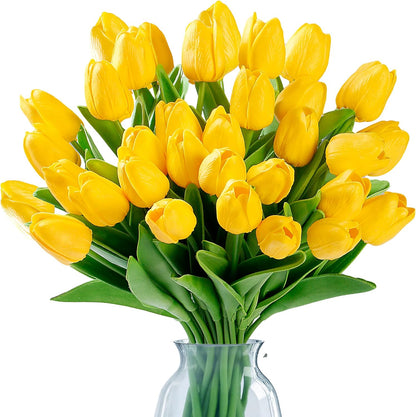 Sggvecsy 30 Pcs Fake Tulips Artificial Flowers Real Touch PU Faux Flowers Tulip Stems for Wedding Spring Bouquet Floral Arrangement Home Office Party Decorations for Mother's Day (Multi Colors)