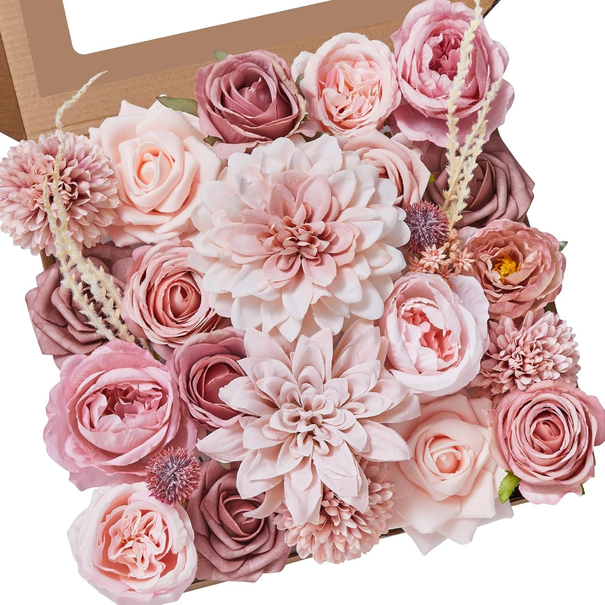 Alecono Artificial Flowers, Pink Fake Flowers Combo Box with Stems for DIY Wedding Bridal Bouquets, Cake Party Table Centerpieces Home Decor